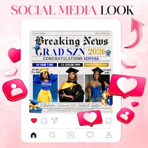 Graduate Flyer, Graduation Party Flyer, Graduation Invitation, College Decision, Class of 2026 Flyer, Senior Grad Announce, Canva Editable, Class of 2026 Gold Graduation Invitation, Editable Magazine Style Black Boy College High School Grad Party Canva DIY Flyer