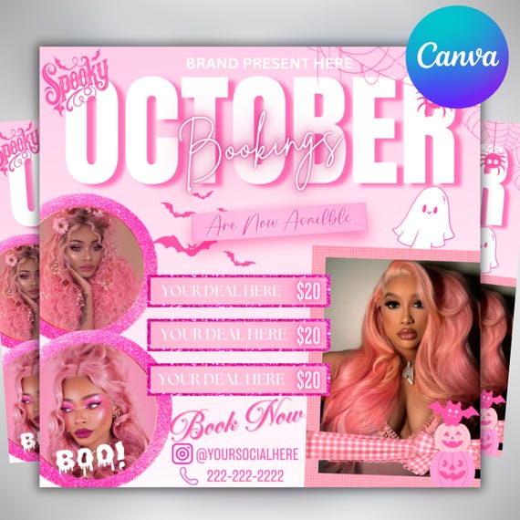 October Booking Flyer: Halloween Hair, Nails, Lashes (DIY Canva Template)