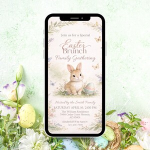 Easter Egg Hunt and Brunch Invitation, Easter Brunch Party Invitation, Floral Spring, Religious Easter Invite Bunny & Cross, Editable Canva, Easter egg Hunt Invitation, Party with my Peeps, Easter Bunny Invite, Gold Easter Egg, Easter Party Invite, Instant Download, Editable Canva