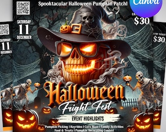 Modelo de panfleto editável para festa de Halloween: mídia social, Canva (download instantâneo)