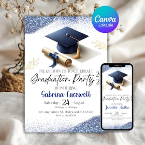 Graduation Party Invitation, Class of 2026 Invite, Blue Graduation Announcement, Self-Editable Digital Download, Printable Grad Card