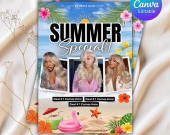 Summer Booking Flyer, DIY Booking flyer for Braids, Braids Summer Sale Flyer, Summer Deals Flyer, DIY Editable Flyer Canva, Instant Download