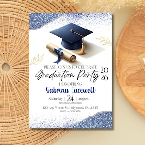 Graduation Party Invitation, Class of 2026 Invite, Blue Graduation Announcement, Self-Editable Digital Download, Printable Grad Card
