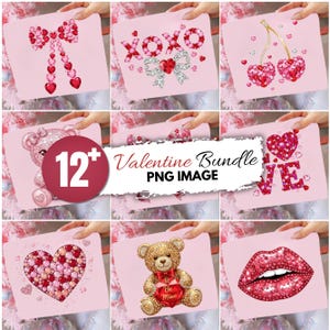 Rhinestone Valentine PNG Bundle: Sparkle Bling Crystal Mosaic Jewel Diamond Vday, Trending Digital Download