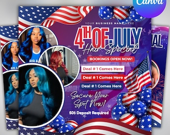 July Booking Flyer, July Bookings, 4th of July Booking Flyer, July Books Open, Appointment Flyer, Hair Nails Lashes Makeup, Book Now Flyer.