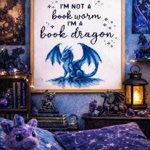 Fantasy Cross Stitch Dragon PDF Pattern for Book Lovers