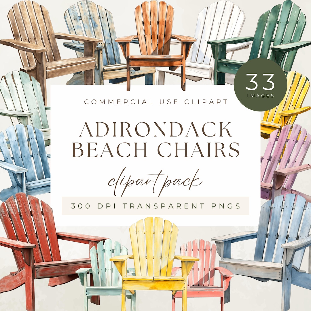 Adirondack Beach Chairs Watercolor Clipart Pack, Camping Lake Life ...