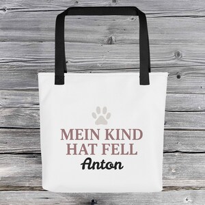 Personalisierter Stoffbeutel „Mein Kind hat Fell“ – Einkaufstasche mit Hundenamen, Hundemama Geschenk, stabil & trendig, 10 l