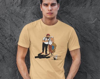 -shirt Tintin et le capitaine Haddock T-Touch | T-shirt classique 100 % coton | Personnage de bande dessinée | Cadeau pour lui