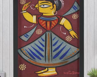 Dancer-II Peinture authentique inspirée de Jamini Roy | Impression d'art encadrée | 18 x 24 pouces