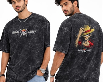 T-Touch Monkey D. Luffy - T-shirt oversize en coton délavé à l'acide | T-shirt graphique une pièce