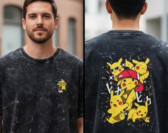 T-shirt surdimensionné délavé à l'acide « Pokémon » T-Touch | T-shirt en coton graphique Anime Streetwear