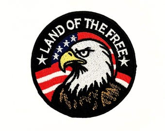 Patriotic USA Flag Embroidered Patch - Land Of The Free Eagle  -  Iron On 3 inch