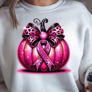 Różowa wstążka na rzecz świadomości raka piersi PNG: Dynia z brokatem na Halloween (pobranie cyfrowe)