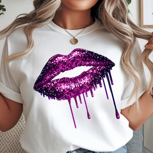 Purple Glitter Lips PNG: Glam Sparkle Clipart (Digital Download