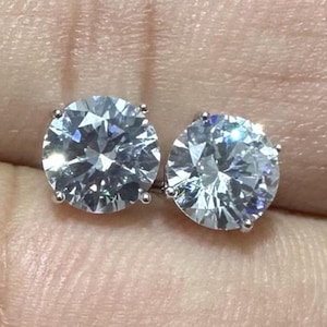 Orecchini con solitario a perno di diamanti, piccoli orecchini con zirconi cubici, orecchini a perno in argento 925 con zirconi cubici, orecchini a perno rotondi in oro con zirconi scintillanti, regalo per lei
