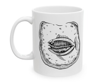 Seltener Keramikbecher mit Fossilien aus der Naturgeschichte