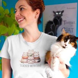 Stacked with Love Cat T-Shirt – Kawaii Cat Lover Tee