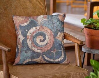 Kissen mit Spiralmuster und Fossilienmotiv