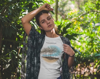 Architektur-Natur-T-Shirt, Grafik-T-Shirt „Wald unter Windlast“, Weiß, Unisex