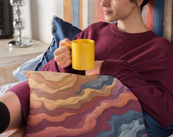 Earthy Abstract Pillow Cover: Boho Faux Suede Terracotta Cushion
