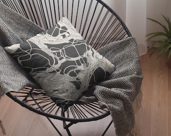 Modern Geometric Woven Pillow: Urban Cell Throw Pillow, 17x18