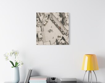 Leinwandbild für die Wand, Marktplatz und Brunnen, 61 x 61 cm