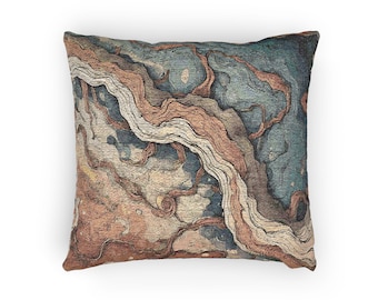 Mountain Landscape Woven Pillow: Boho Nature Throw Pillow