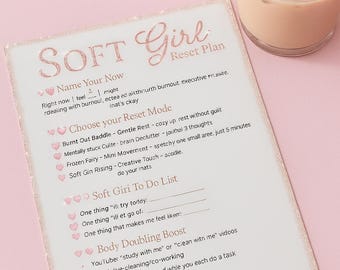 Soft Girl Reset Plan | Pink Mental Health Printable | Blush Self Care Tracker | Digital Download