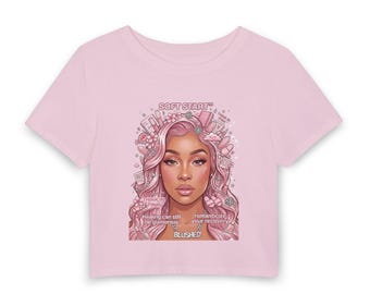Pink Goddess Portrait Crop Tee | Soft Start Illustration, Blushed Hair