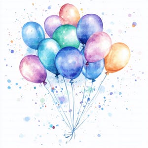 Clipart di palloncini acquerello Clipart di feste di compleanno Pacchetto di palloncini di compleanno per decorazioni per feste, biglietti d'invito, creazione di scrapbooking