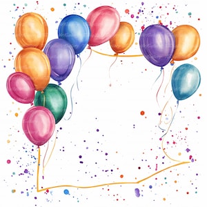 19 Watercolor Balloons Frame Clipart | High Quality | Birthday Balloons for Party Decorations | Invitations | Card Making | Scrapbooking