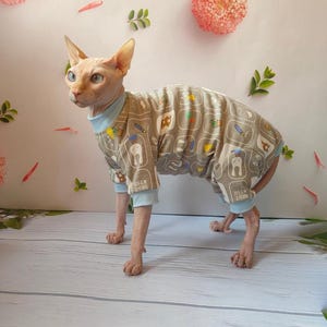 Sfinks Kot 2-nogi/4-nogi Uroczy Kreskówkowy Strój, Całkowicie Zakryty Koci Kombinezon, Miękkie Ubranka dla Bezwłosych Kotów, Sfinks Kot Kombinezon Onesie