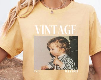 Individuelles Vintage Foto Geburtstags-Shirt, Jubiläum, personalisiertes Geschenk
