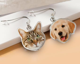 Personalized Pet Portrait Earrings, Custom Animal Memorial, Dog Mom Gift