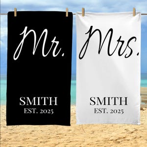 Mr. and Mrs. Beach Towels, Bride Personalized Beach Towel, Couple Towel, Wedding Newlywed Honeymoon Gift, Groom Gift Beach, Summer Gift