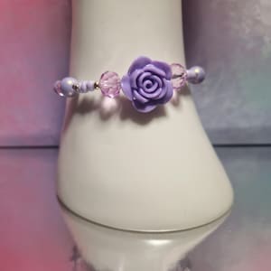 Purple Rose Beaded Bracelet | Handmade Kawaii Pastel Jewelry with Lilac & Pink Beads | Cute Cottagecore| Floral Gift for Her | Y2K jewelry