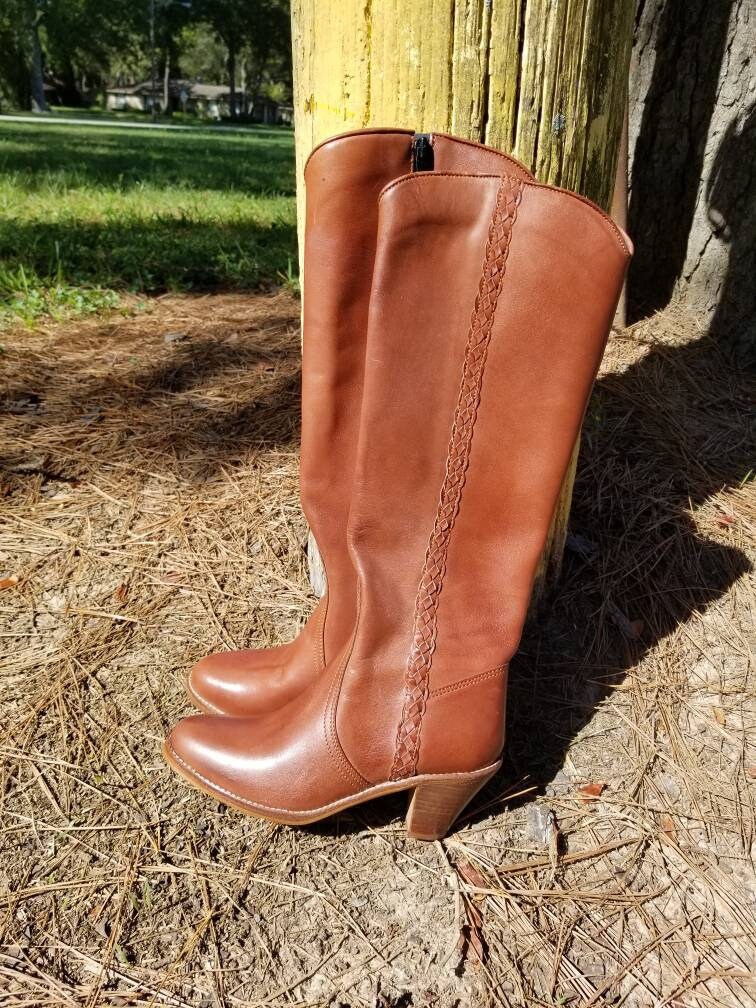 tan high boots heels