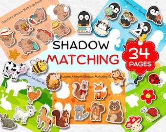 Jogo de Correspondência de Sombras, Material para Educação Domiciliar, Livro de Atividades para Crianças (Download Digital)