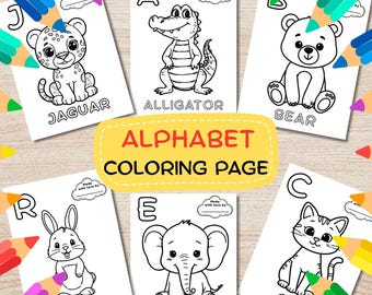 Páginas para colorear del alfabeto de animales, hojas de trabajo imprimibles (PDF)