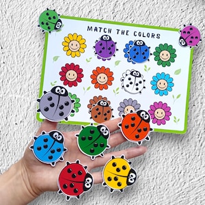 Learning ladybug colors, preschool activities, montessori learning,homeschool material, busy book page, printable busy book, quiet book page