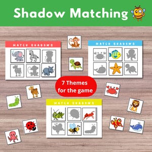 Encontre a Sombra - Jogo Digital para Crianças Pequenas e Pré-escolares, cartas de sombra, jogo da memória, atividades pré-escolares, cartas montessori, digital