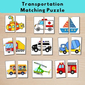 Gioco di puzzle stampabile con trasporto / Pagine di libri attivi per bambini / Attività di apprendimento Montessori / Download digitale / Libro tranquillo