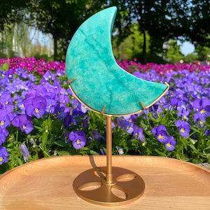 7.8" Amazonite Moon,crystal carving,spiritual healing, energy purification, meditation ornaments, home decoration, crystal gift + free stand
