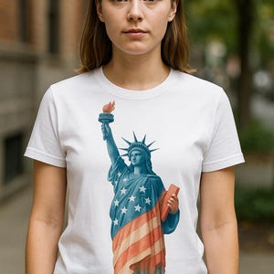 Independence Day Shirt – USA Flag & Statue of Liberty Design – Patriotic 4th of July T-Shirt – America Celebration – Freedom Graphic Shirt
