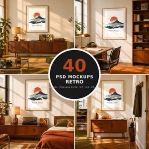 Retro Frame Mockup Bundle — 60s 70s Living Room Wall Art PSD Templates (40 Scenes)