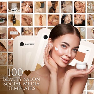 100 Beauty Salon Instagram Templates – Editable Canva Social Media Kit for Skincare & Beauty Brands (Digital Download)