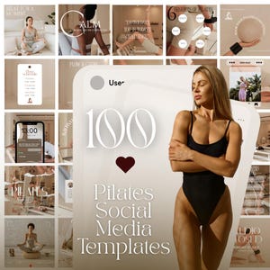 100 Pilates Canva Templates | Editable Social Media Posts for Instructors | Wellness Coach Instagram Bundle