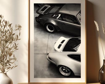 Vintage Porsche 911 Print: Schwarz Weiss Sportwagen Kunst (Digitaler Download PNG Dateien)