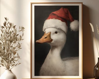Vintage Christmas Kaczka Print: Wesoły, świąteczny styl malowania olejem (natychmiastowe pobranie)